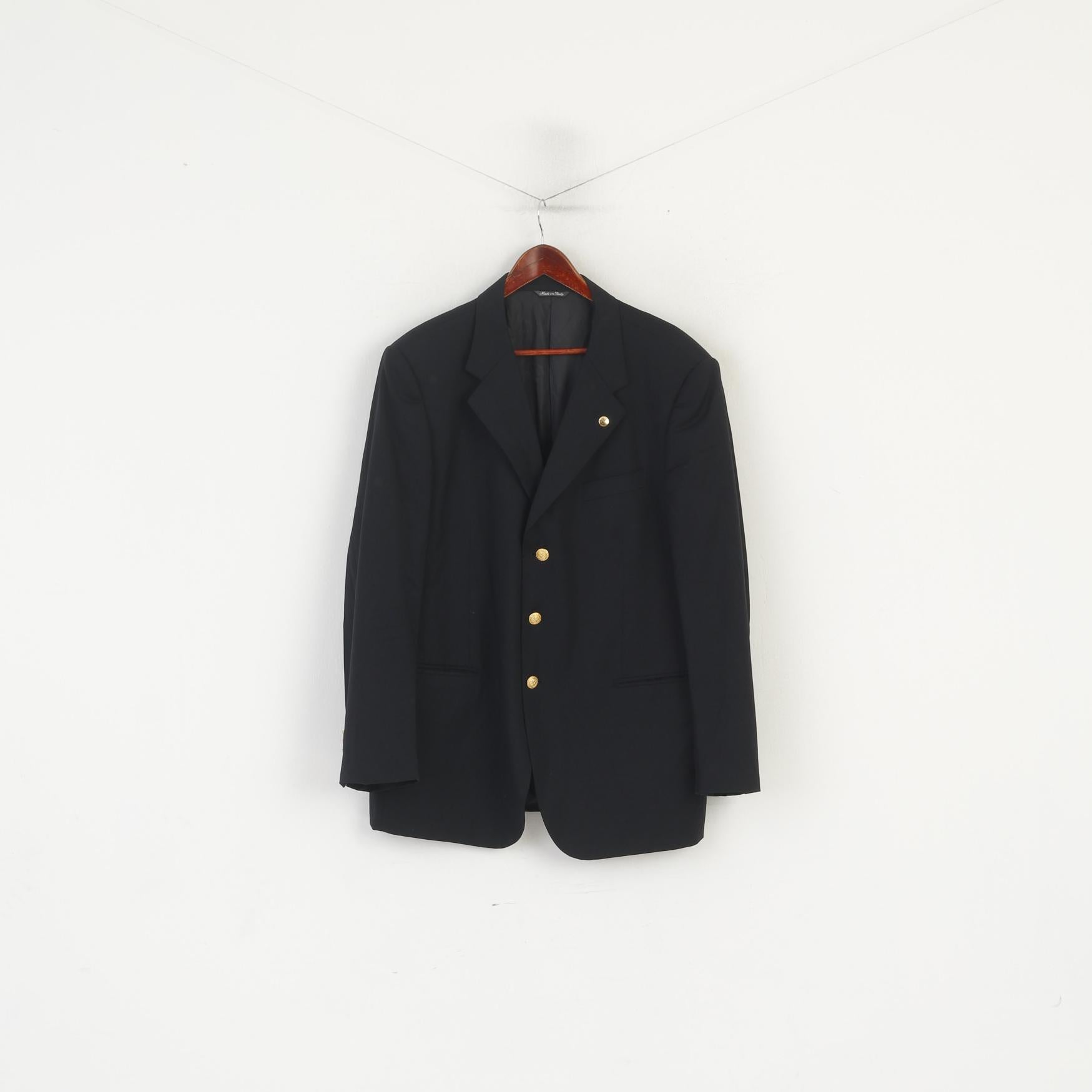 Paul & Shark Loro Piana Men 56 46 Blazer Black Wool Made in Italy Single Breasted Jacket