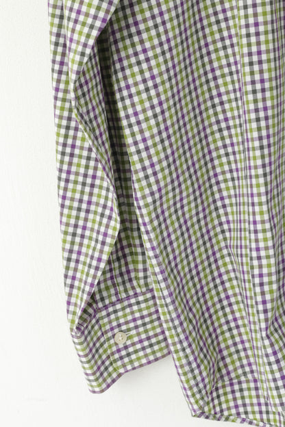 GANT Men L Chemise décontractée Vert Violet Check Coton Confortable Popeline Haut à manches longues