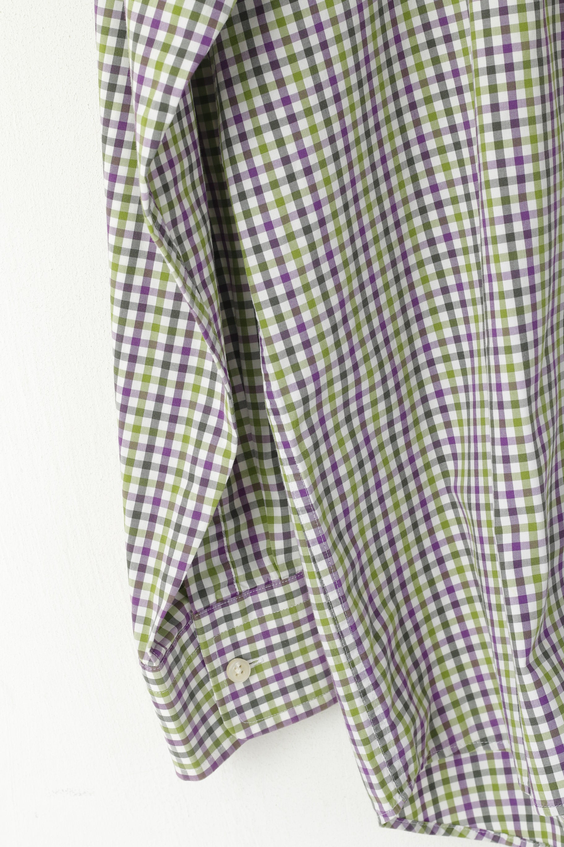 GANT Men L Casual Shirt Green Purple Check Cotton Comfy Poplin Long Sleeve Top