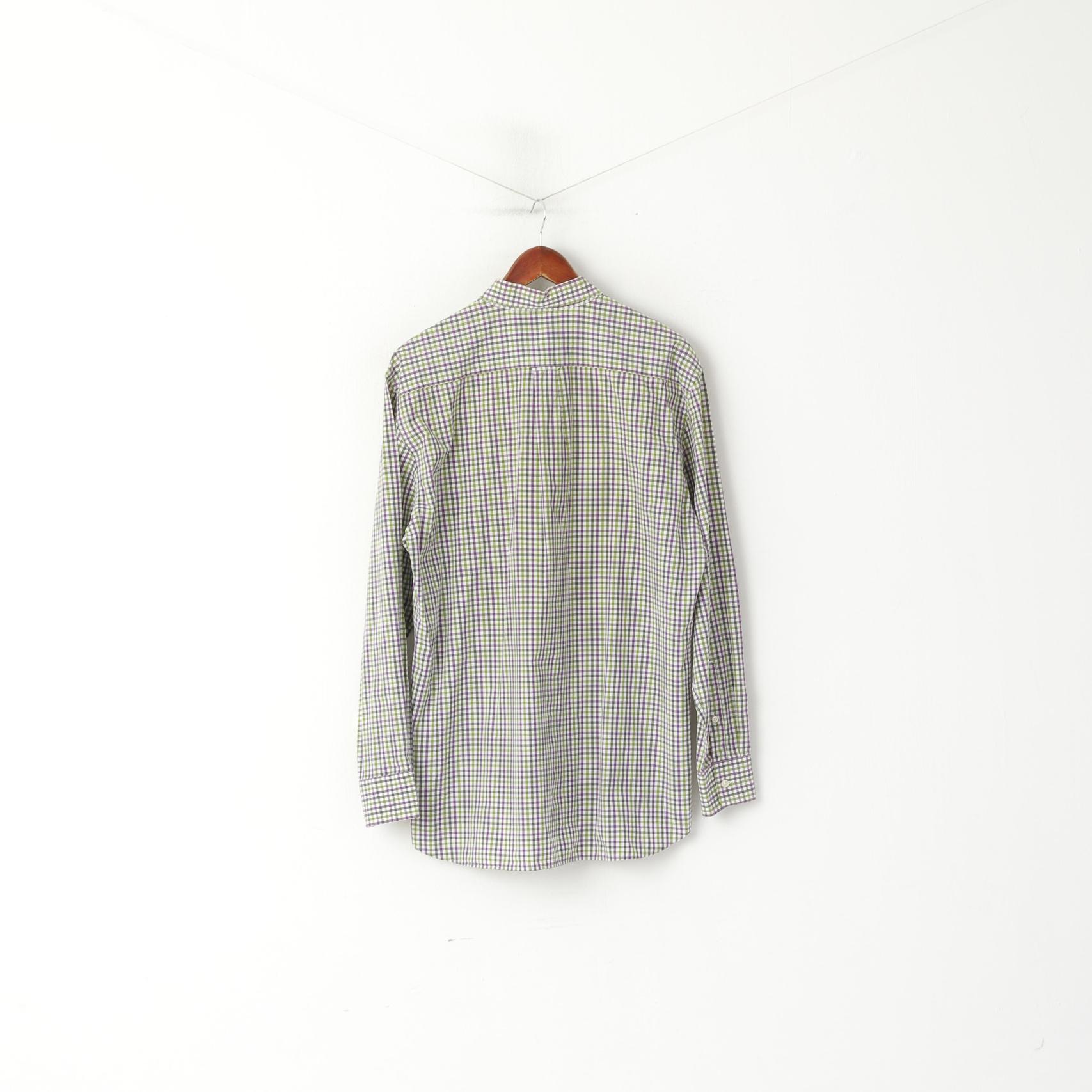 GANT Men L Casual Shirt Green Purple Check Cotton Comfy Poplin Long Sleeve Top