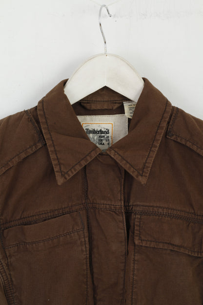 Timberland Women 38 10 S Jacket Brown Cotton Linen Blend Zip Up Top