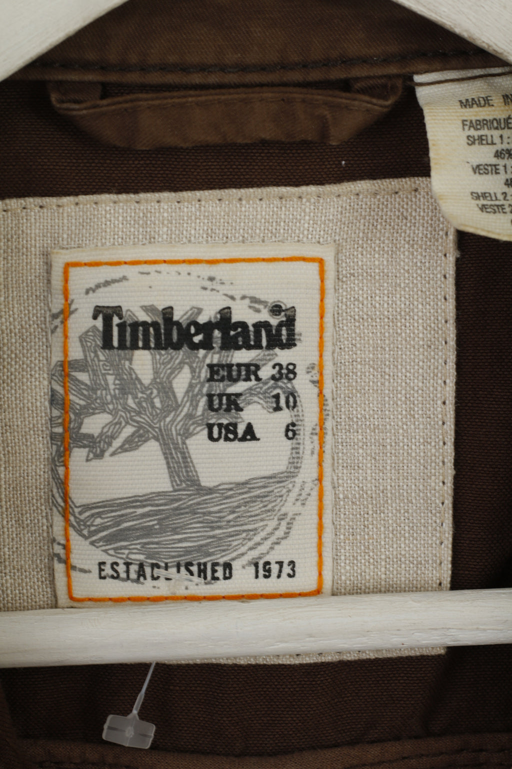 Timberland Women 38 10 S Jacket Brown Cotton Linen Blend Zip Up Top