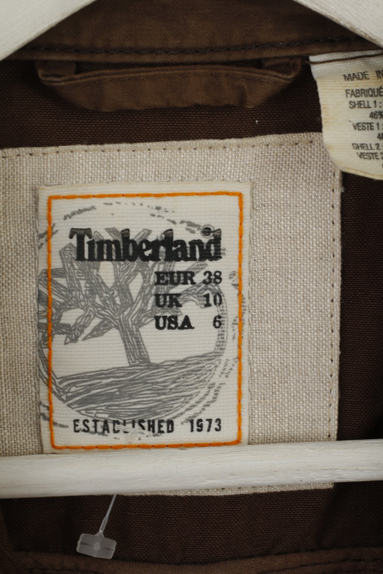 Timberland Women 38 10 S Jacket Brown Cotton Linen Blend Zip Up Top