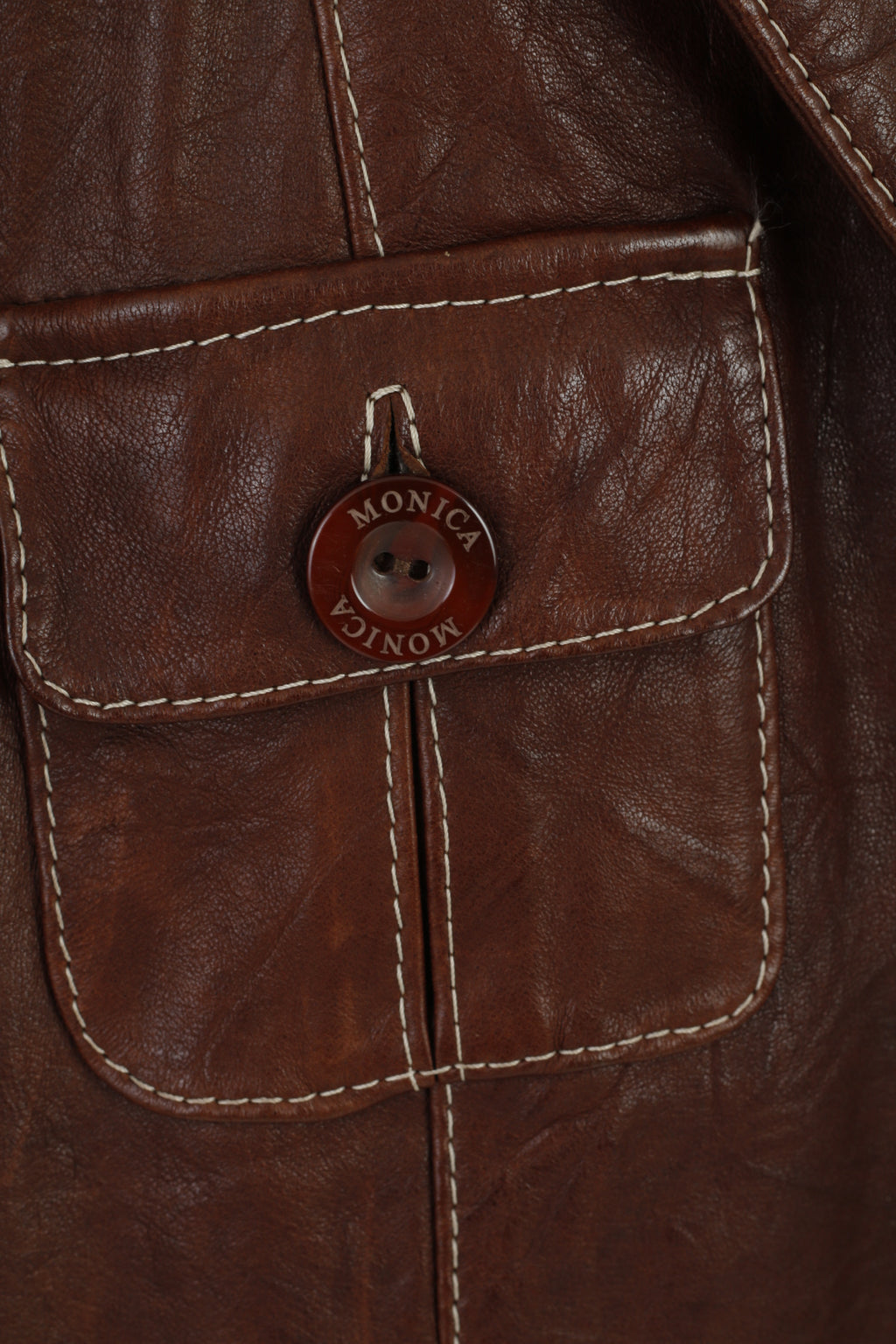 MONICA Giacca da donna S/M Giacca in pelle marrone con bottoni multi tasche e spalline