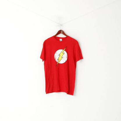 Gildan Hommes L T-Shirt Rouge Coton DC Comics Flash Graphique Ras Du Cou Haut