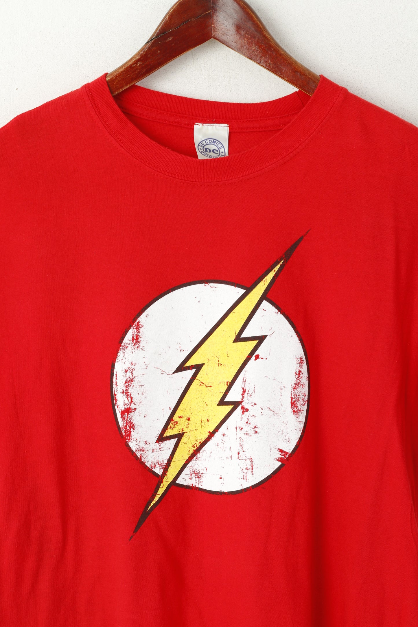 Gildan Hommes L T-Shirt Rouge Coton DC Comics Flash Graphique Ras Du Cou Haut