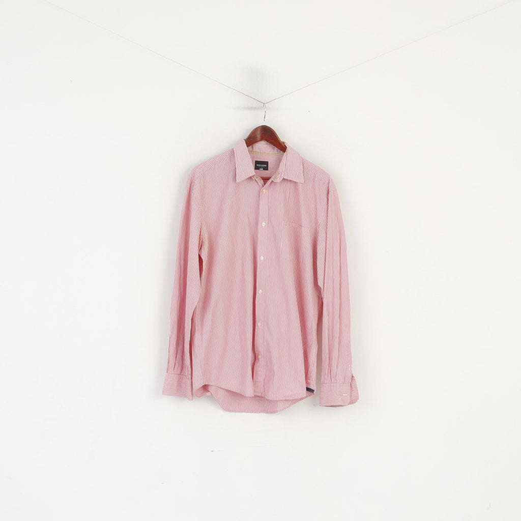 Dockers San Francisco Men XL (L) Casual Shirt Red Striped Cotton Long Sleeve Top