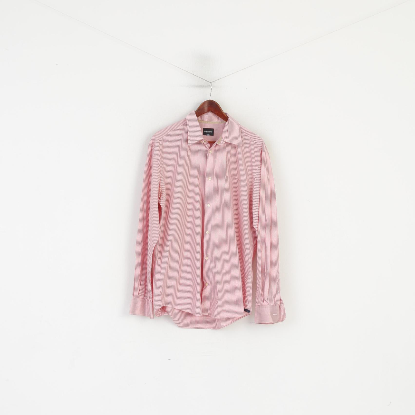 Dockers San Francisco Men XL (L) Casual Shirt Red Striped Cotton Long Sleeve Top