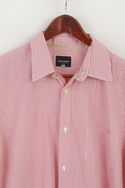 Dockers San Francisco Men XL (L) Casual Shirt Red Striped Cotton Long Sleeve Top