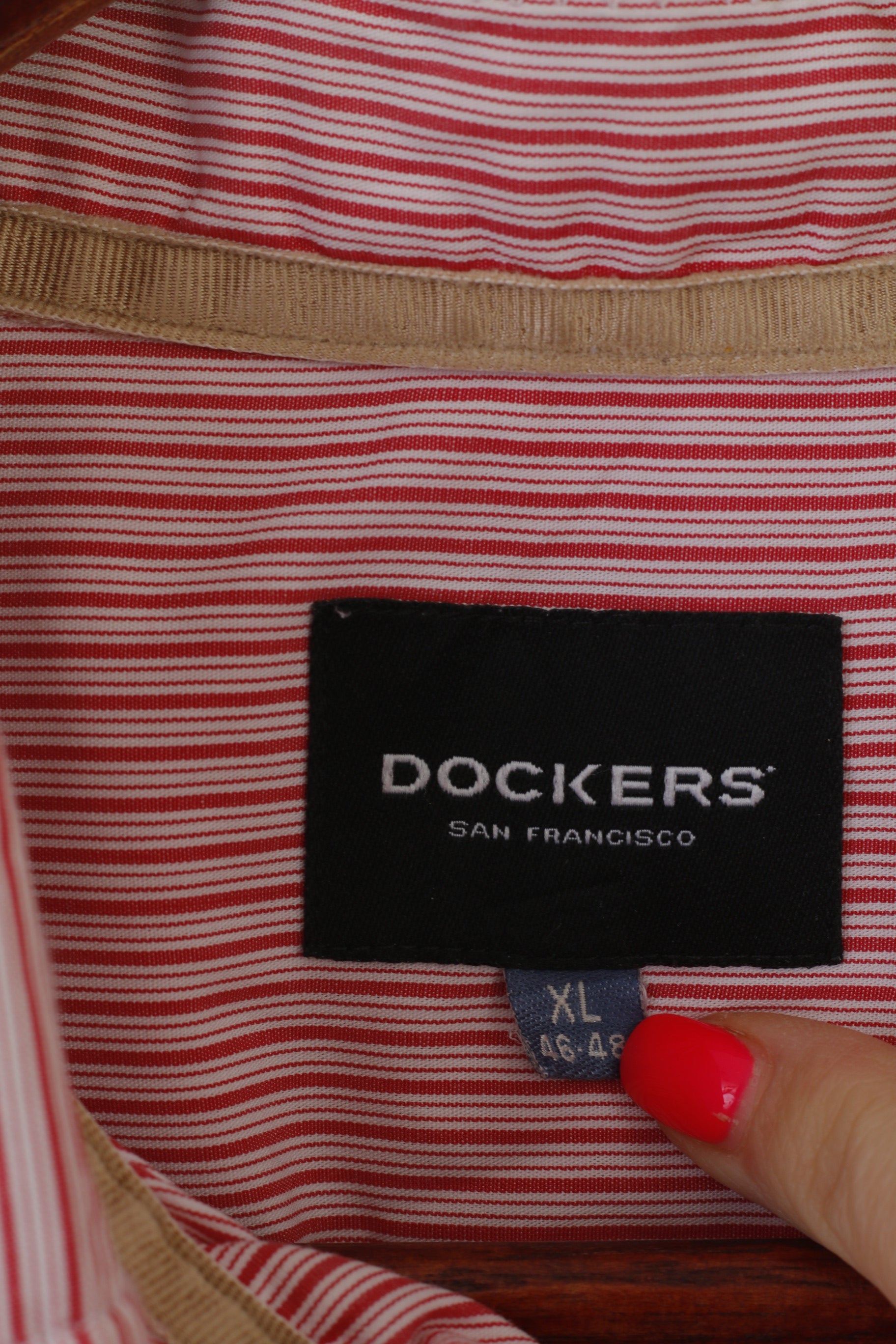 Dockers San Francisco Men XL (L) Casual Shirt Red Striped Cotton Long Sleeve Top