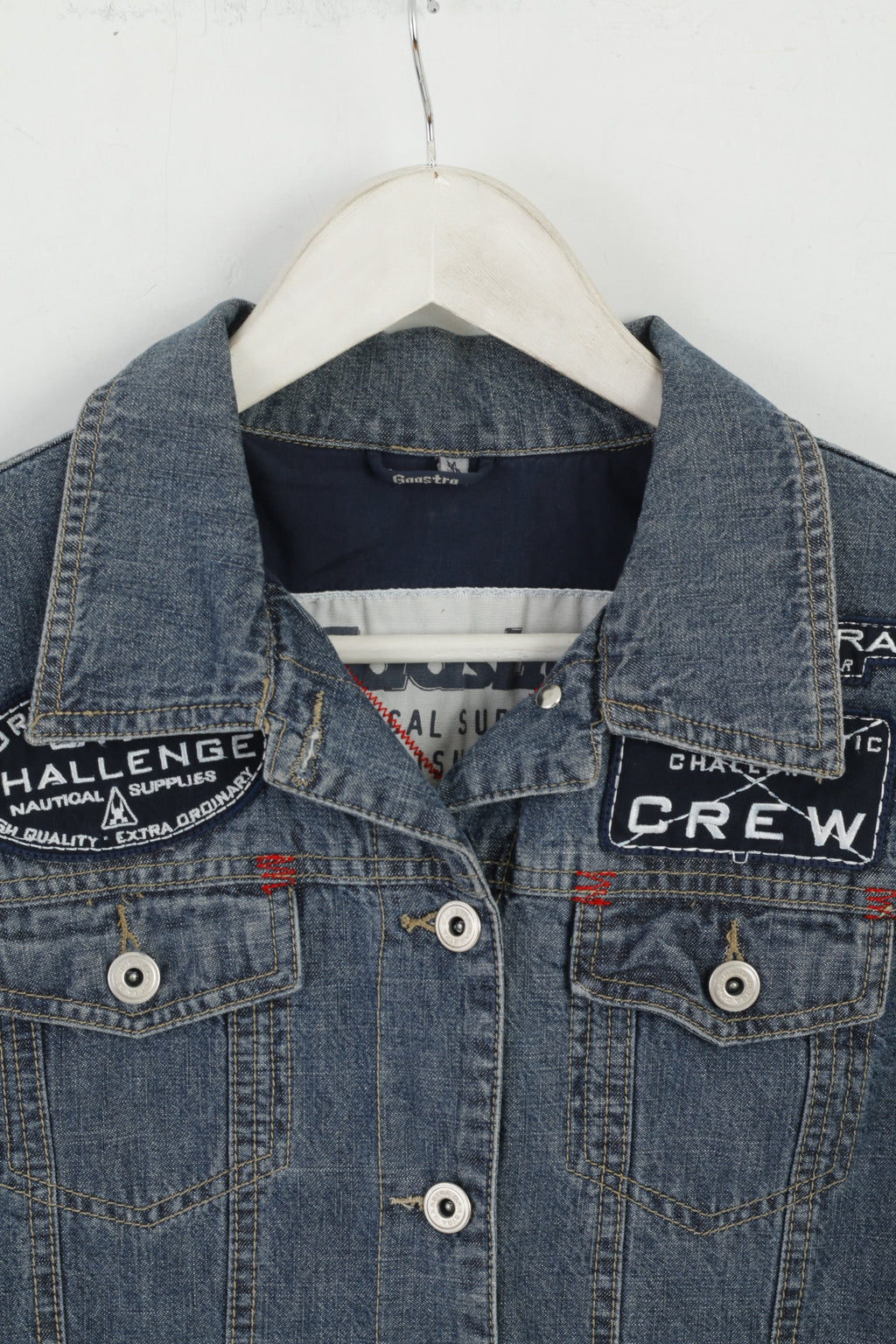 Gaastra Donna 38 M Giacca Jeans Blu Corta in Cotone Sporco Ricamato Top