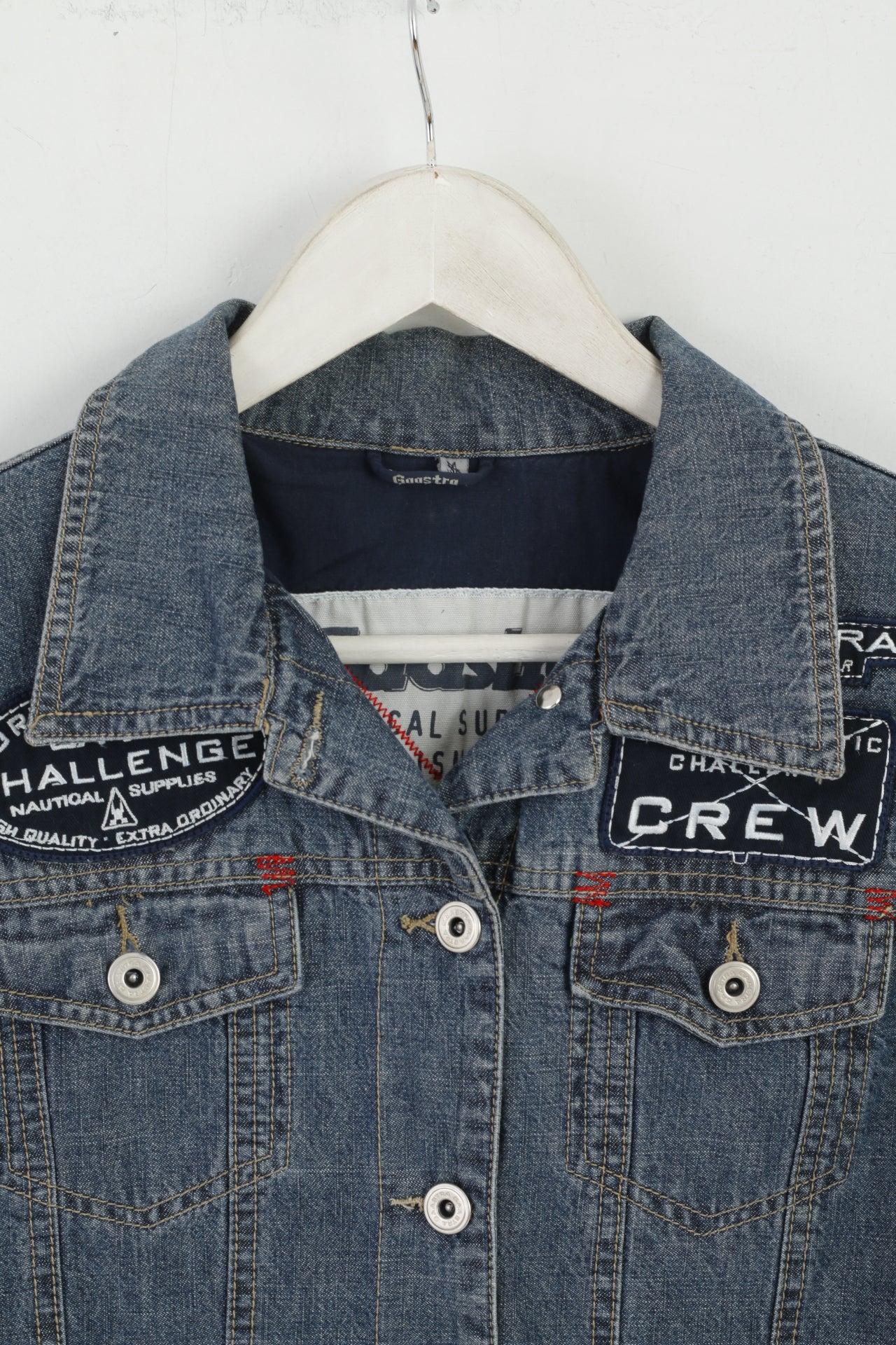 Gaastra femmes 38 M veste en jean bleu recadrée coton sale haut brodé