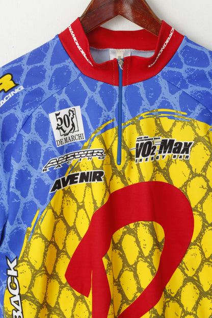De Marchi Men XL Cycling Shirt Blue Racing Zip Neck Made in Italy Bike Jersey Top