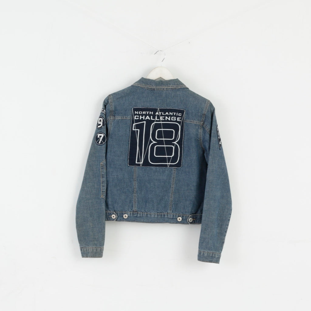 Gaastra Donna 38 M Giacca Jeans Blu Corta in Cotone Sporco Ricamato Top