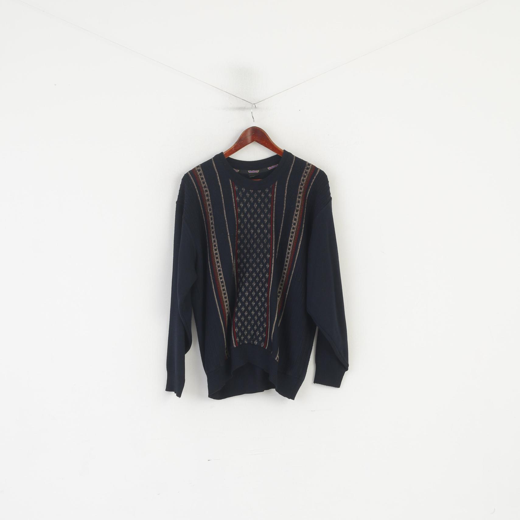 Westrbury C&amp;A Hommes L Jumper Laine Marine Vintage Ras Du Cou Pull Rayé
