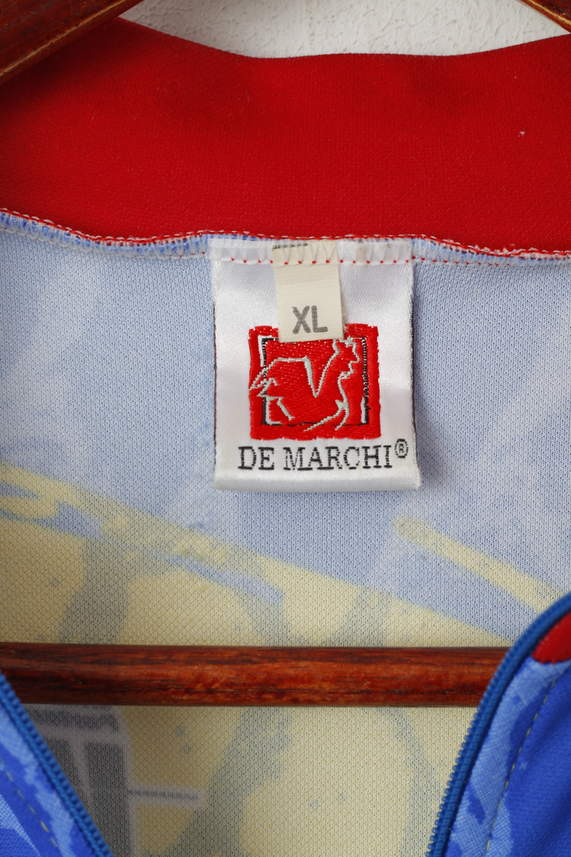 De Marchi Men XL Cycling Shirt Blue Racing Zip Neck Made in Italy Bike Jersey Top