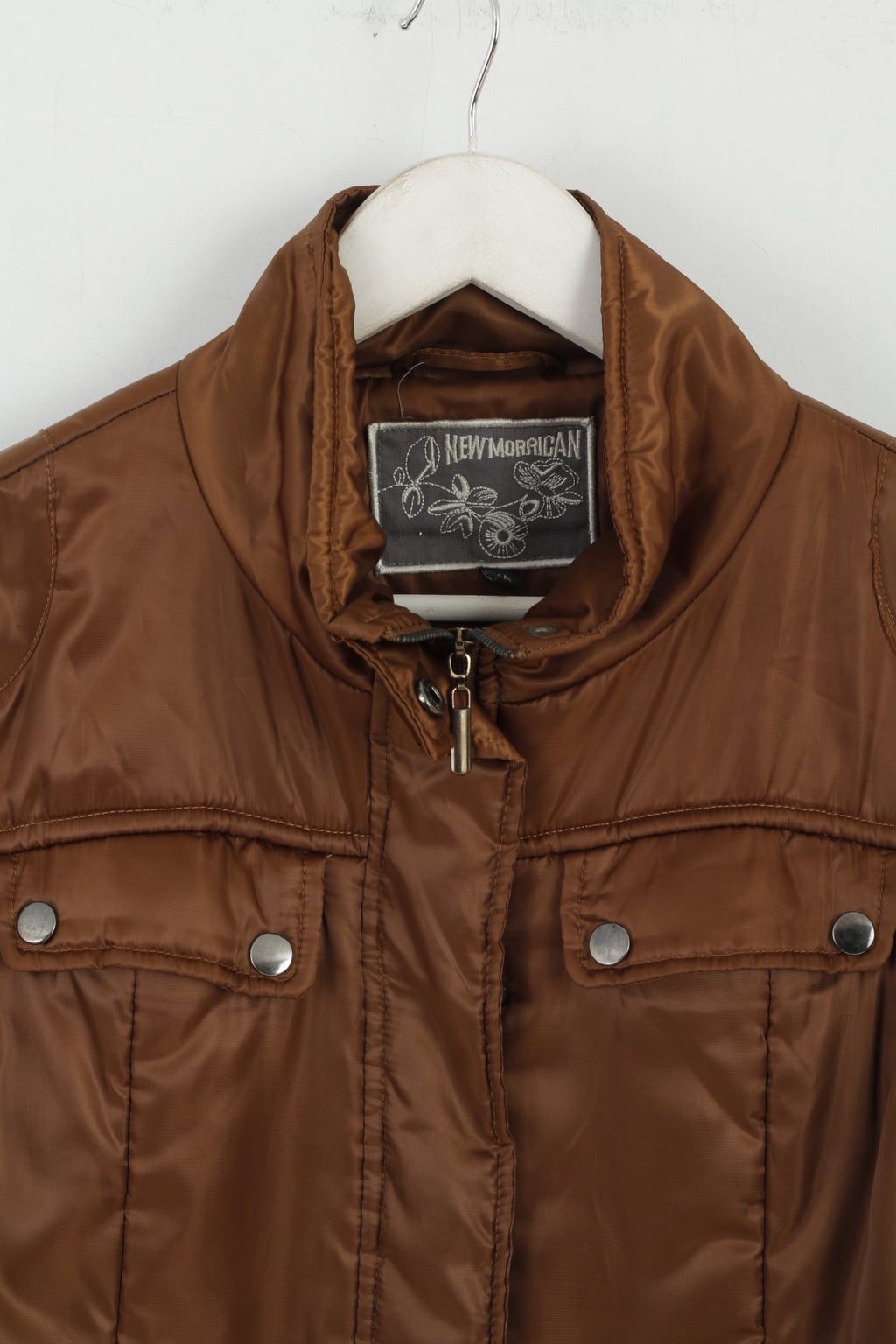 Giacca M da donna New Morrican Top classico marrone imbottito lucido con cerniera intera