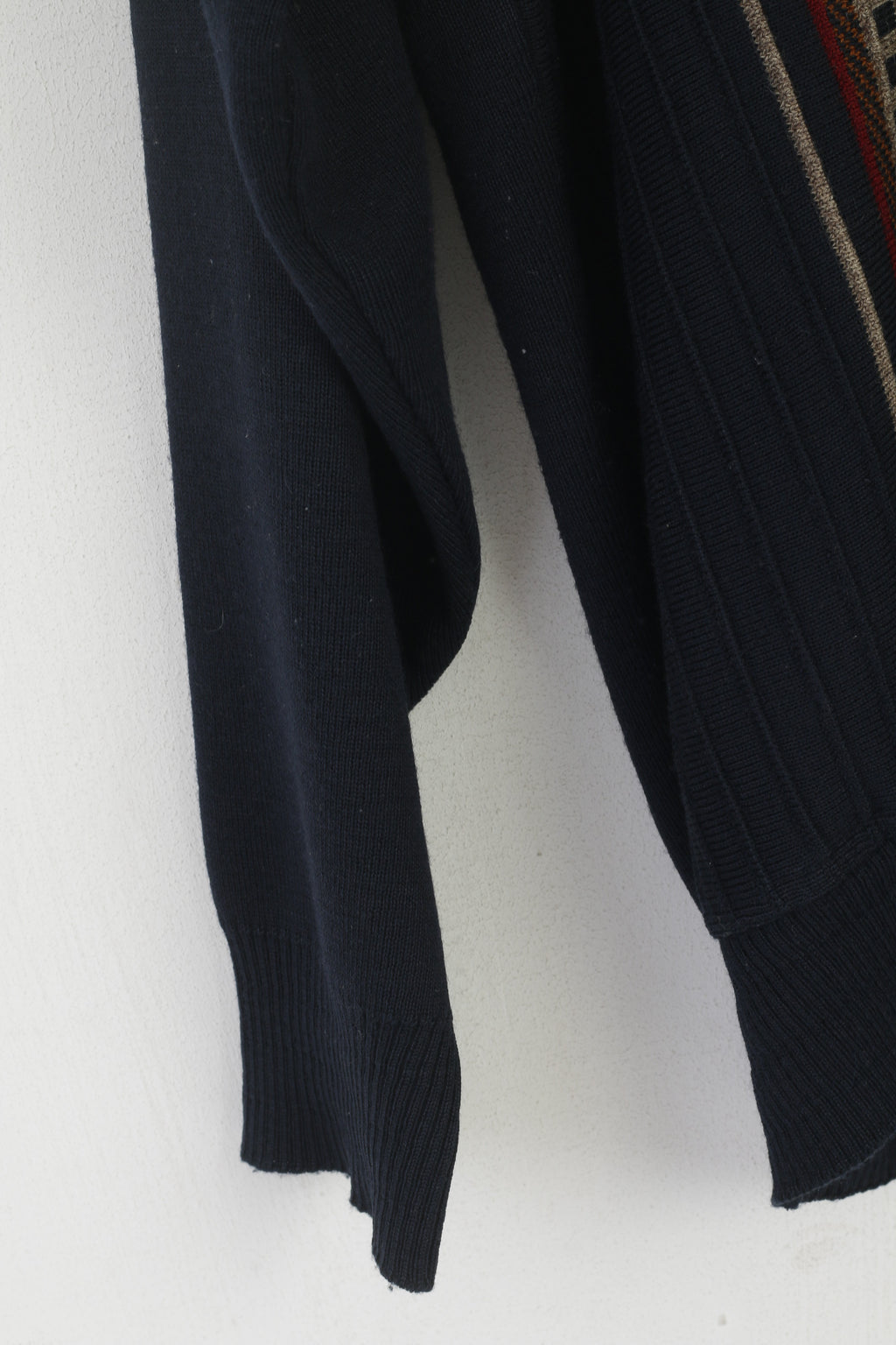 Westrbury C&A Men L Jumper Navy Wool Vintage Crew Neck Striped Sweater