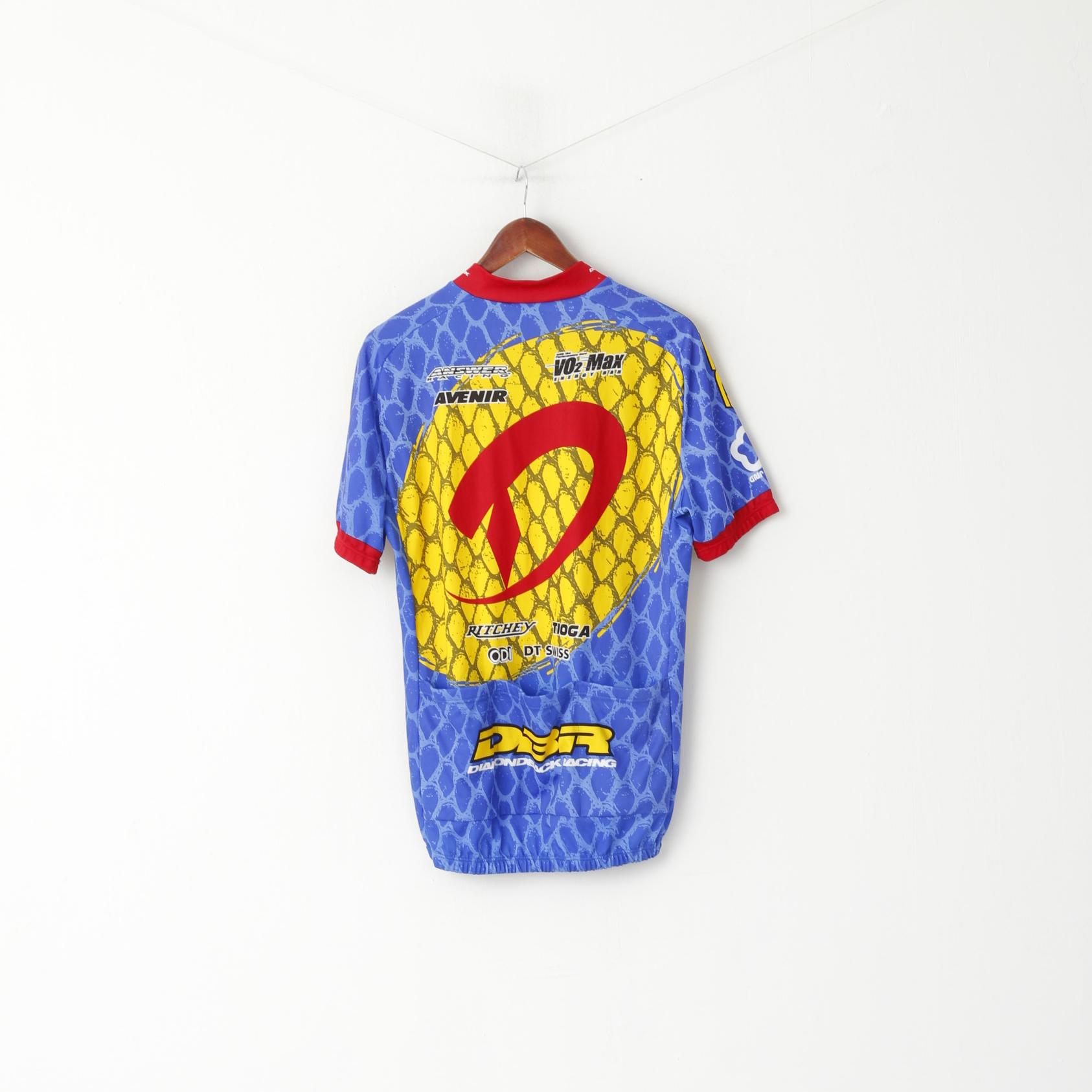 De Marchi Men XL Cycling Shirt Blue Racing Zip Neck Made in Italy Bike Jersey Top