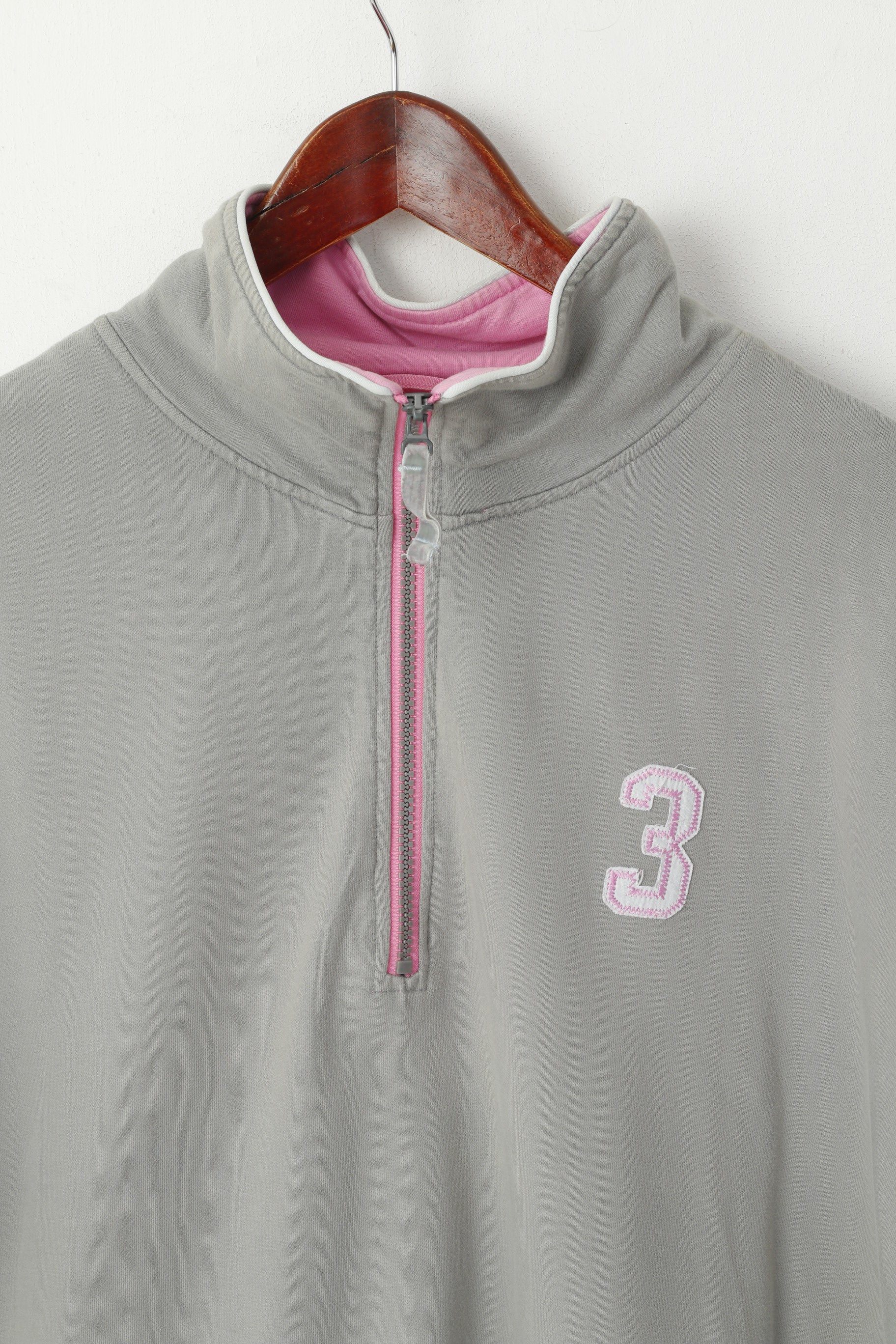 Joules Women L Sweatshirt Gris Coton Zip Cou Poches #3 Pull Top