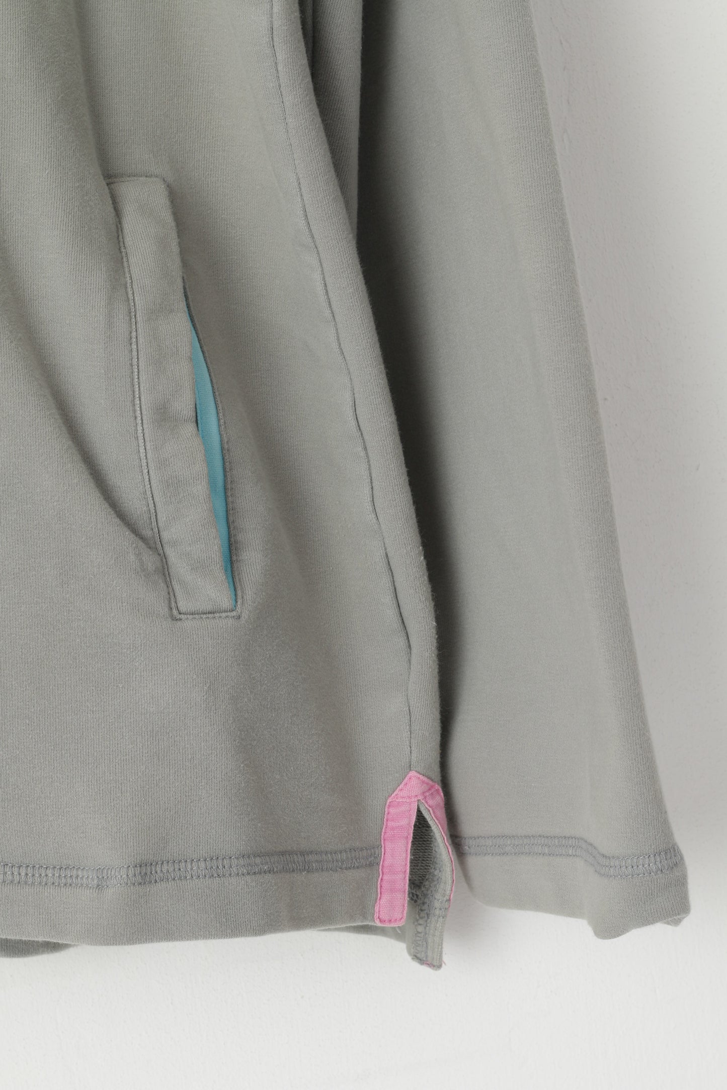 Joules Women L Sweatshirt Grey Cotton Zip Neck Pockets #3 Pullover Top