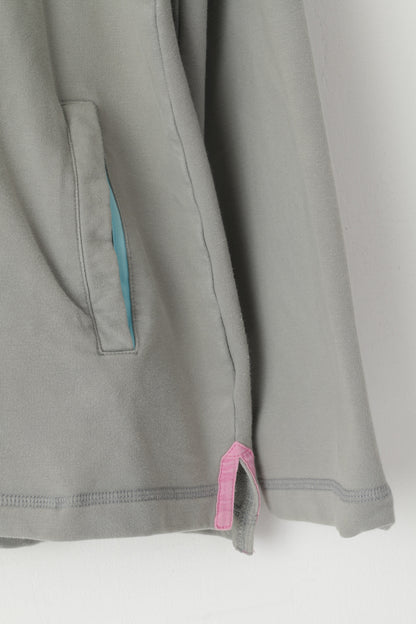 Joules Women L Sweatshirt Grey Cotton Zip Neck Pockets #3 Pullover Top