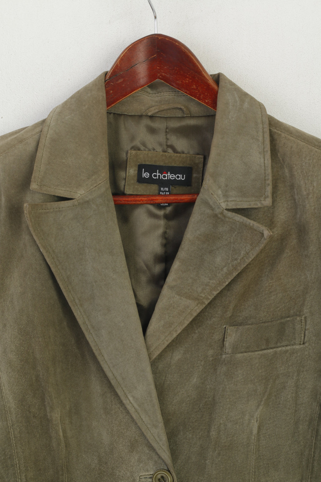 Le Chateau Women XL Jacket Green Suede Vintage Single Breasted Shoulder Pads Blazer