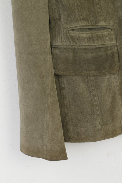 Le Chateau Femmes XL Veste Vert Daim vintage Simple Boutonnage Épaulettes Blazer
