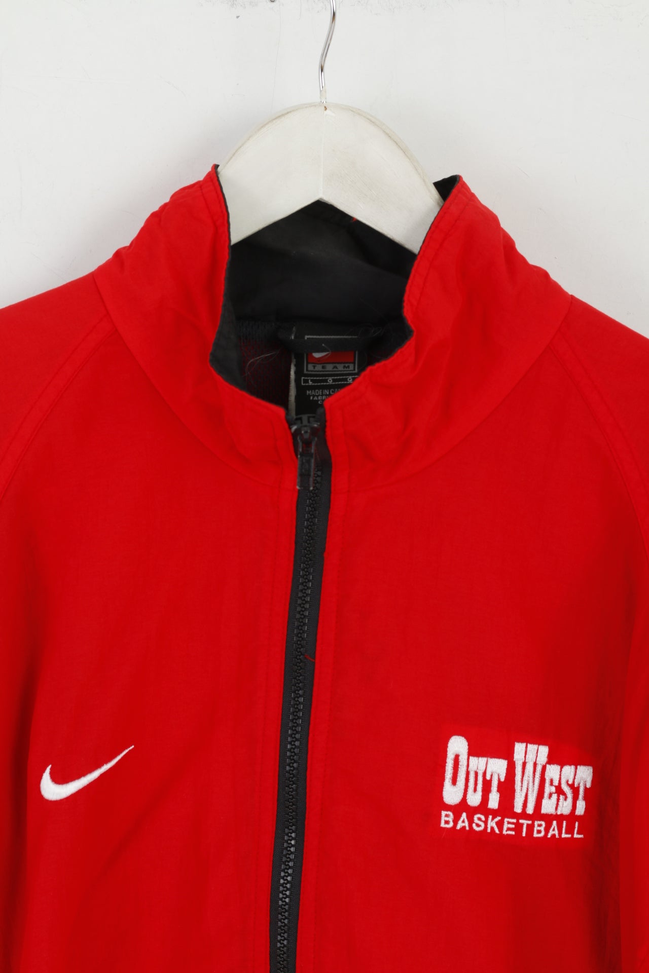 Nike Team Men L Jacket Red Nylon Out West Basketball Activewear Zip Up Top