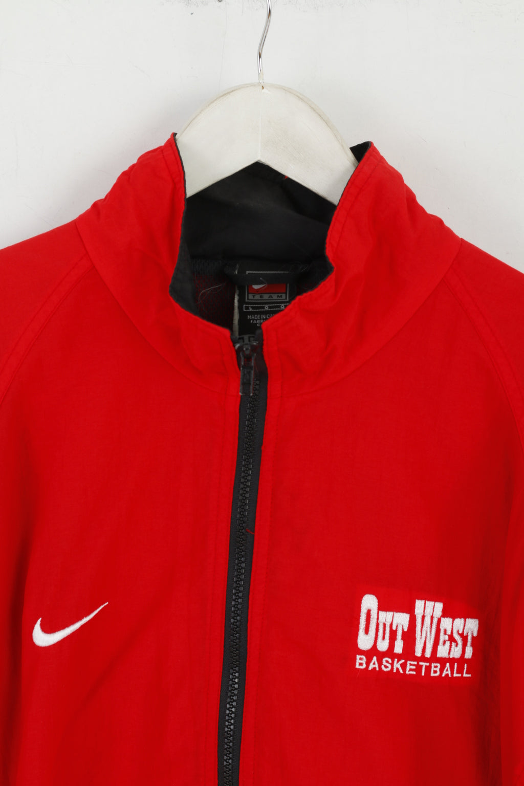 Giacca Nike Team Uomo L Giacca rossa in nylon Out West Basket Activewear Top con cerniera