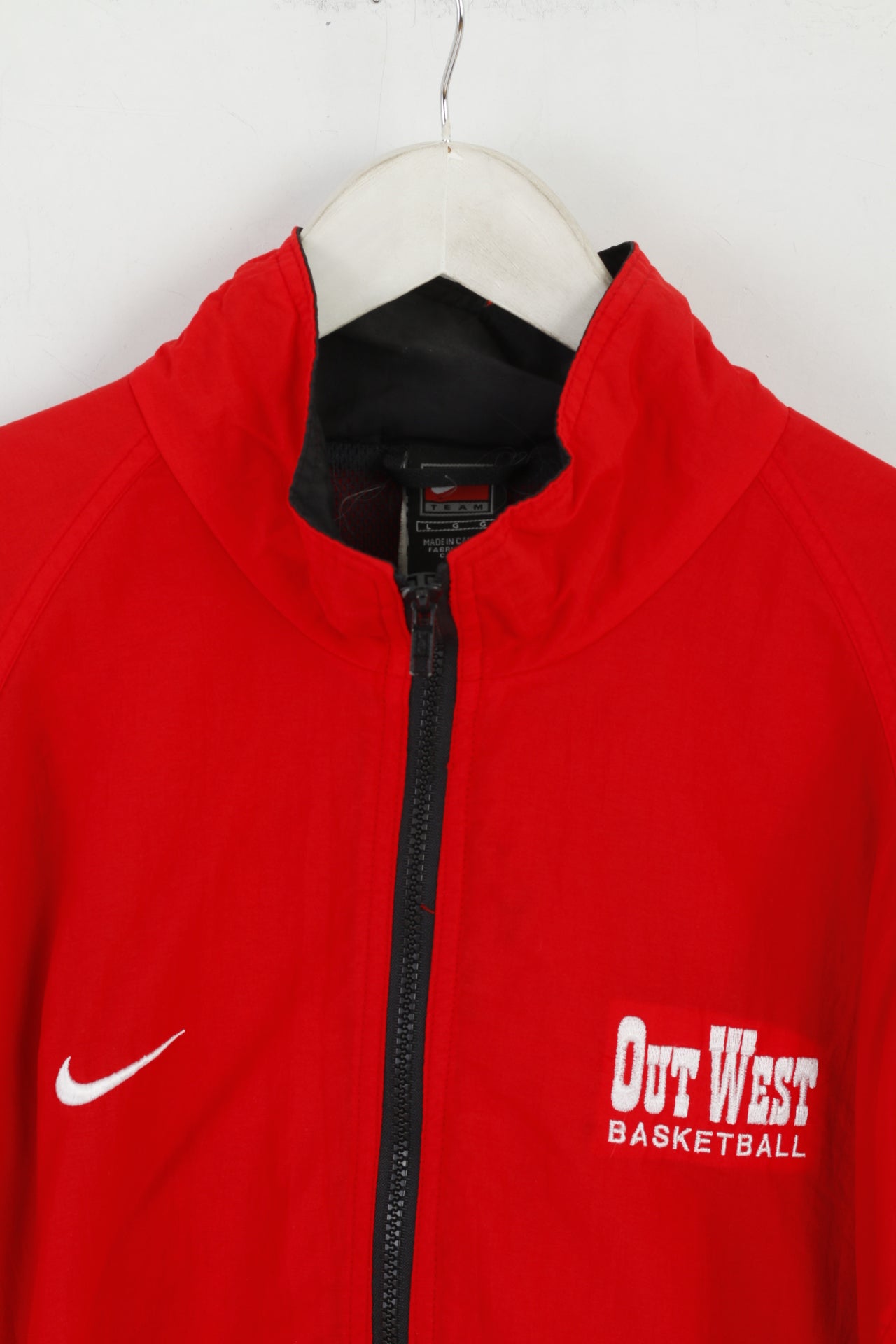 Giacca Nike Team Uomo L Giacca rossa in nylon Out West Basket Activewear Top con cerniera