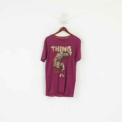 Marvel & XDYE Men L Shirt Purple Cotton The Thing Heros Graphic Top