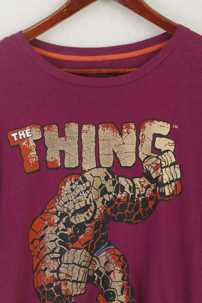 Marvel & XDYE Men L Shirt Purple Cotton The Thing Heros Graphic Top