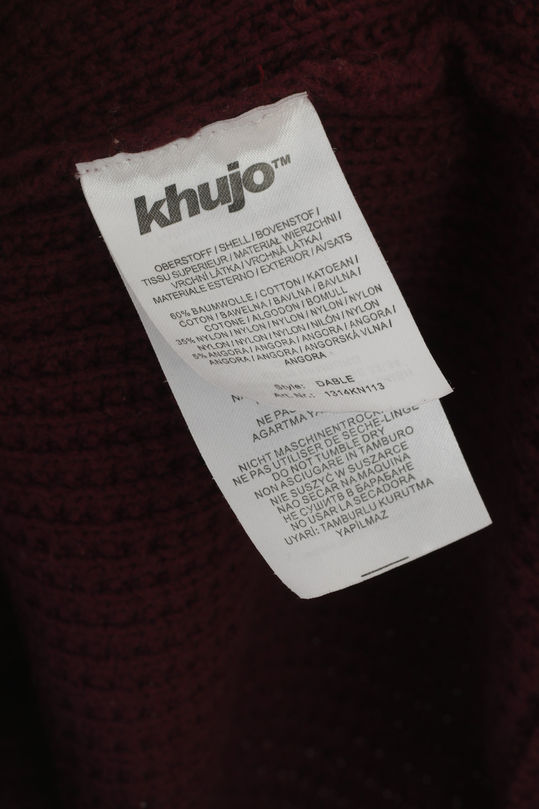 Khujo Women L (M) Long Jumper Maroon Cotton Vintage Knit Slim Fit Tunic Sweater