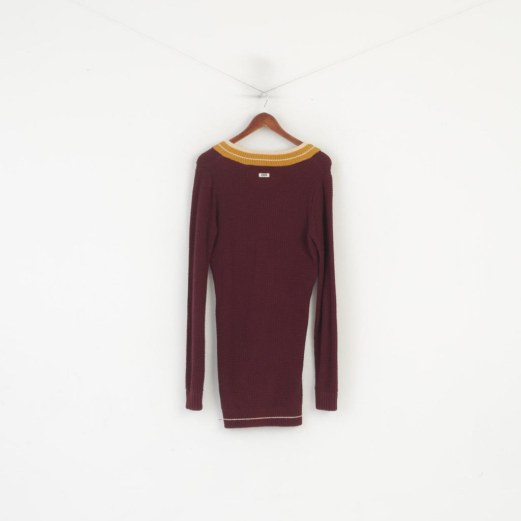 Khujo Femme L (M) Pull Long Marron Coton Vintage Tricot Slim Fit Tunique Pull