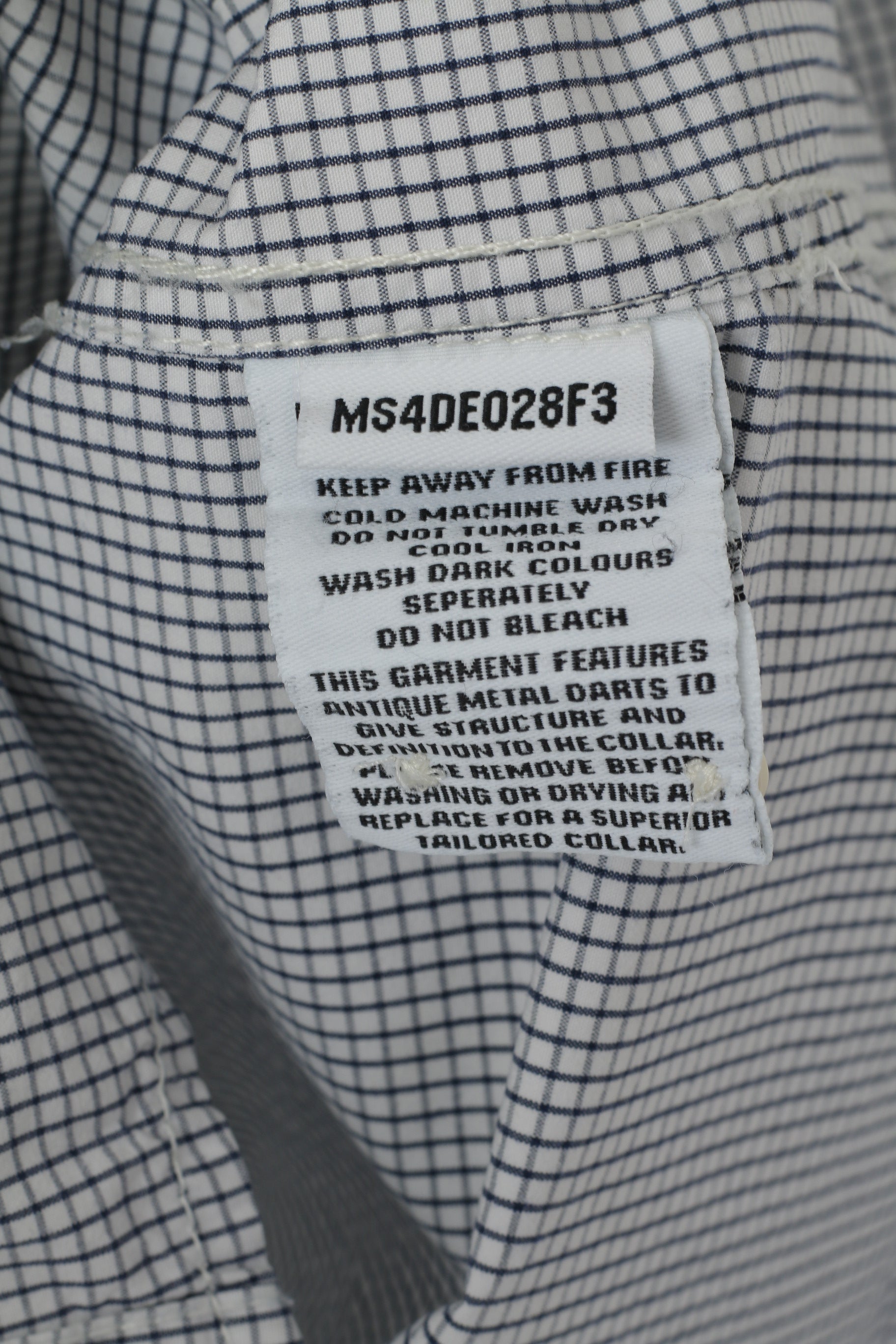 Superdry Hommes M (S) Chemise décontractée Bleu marine à carreaux blancs en coton à manches longues avec poche