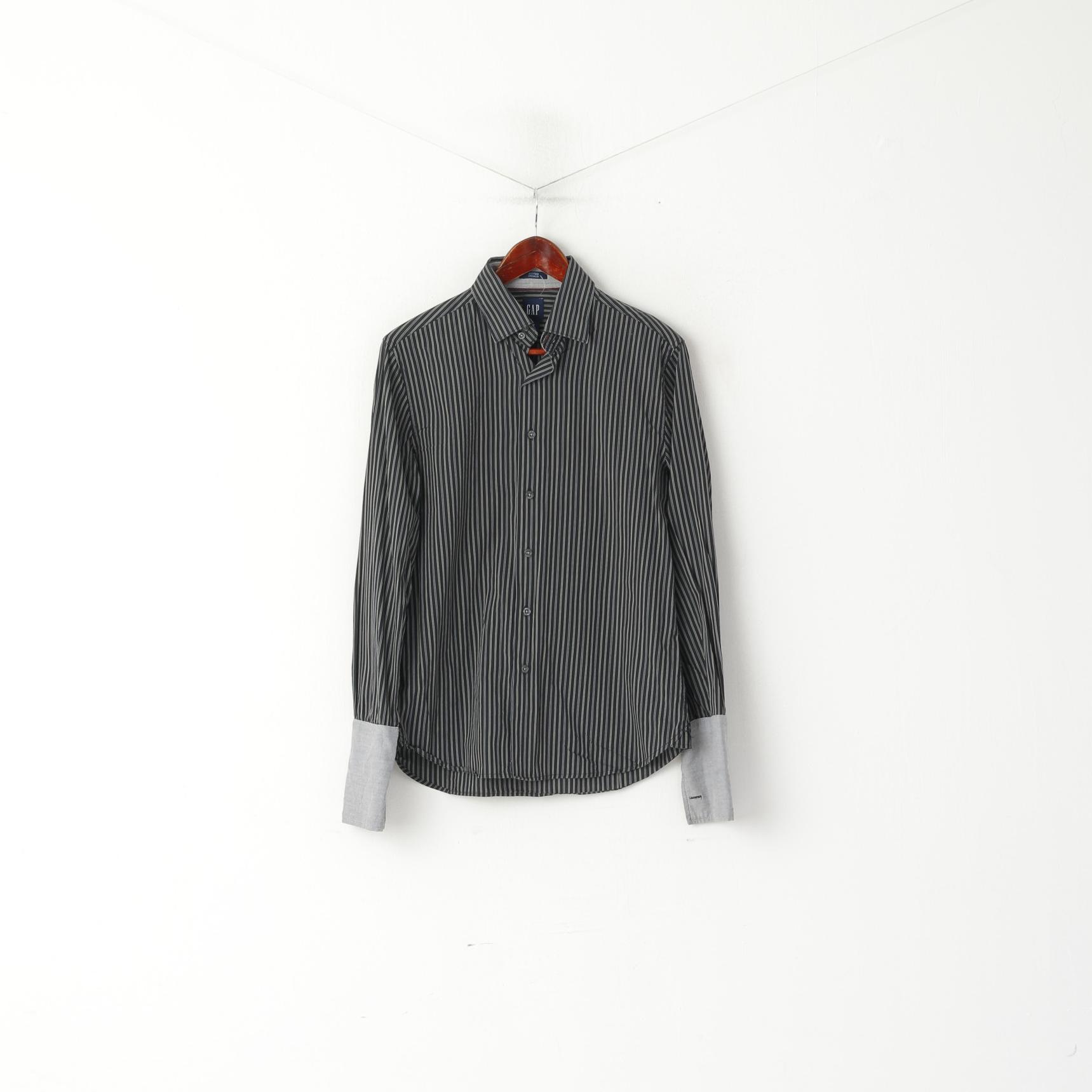 GAP Men S Formal Shirt Black Cotton Striped Cuff Long Sleeve Fitted Premium Top