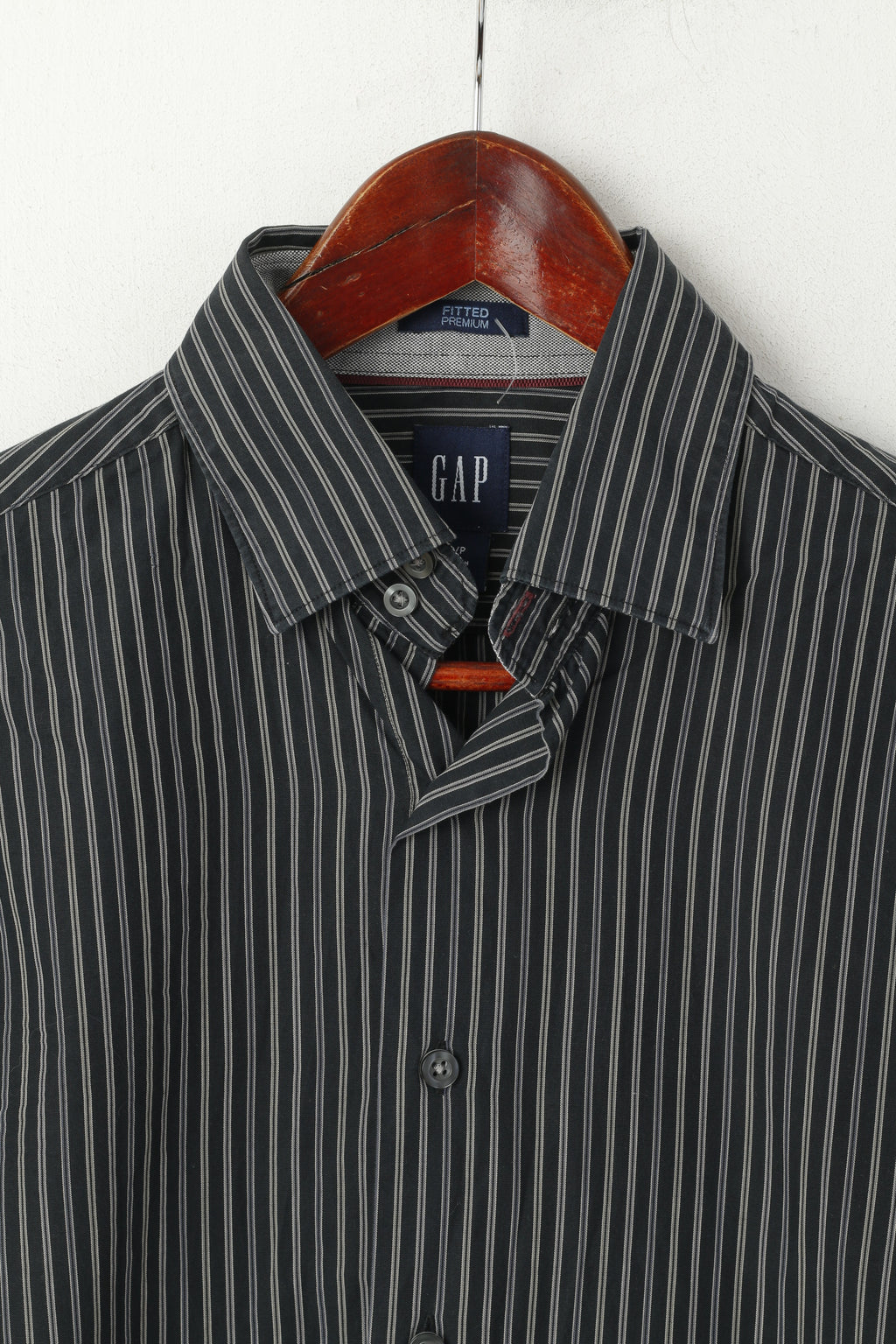 GAP Men S Formal Shirt Black Cotton Striped Cuff Long Sleeve Fitted Premium Top