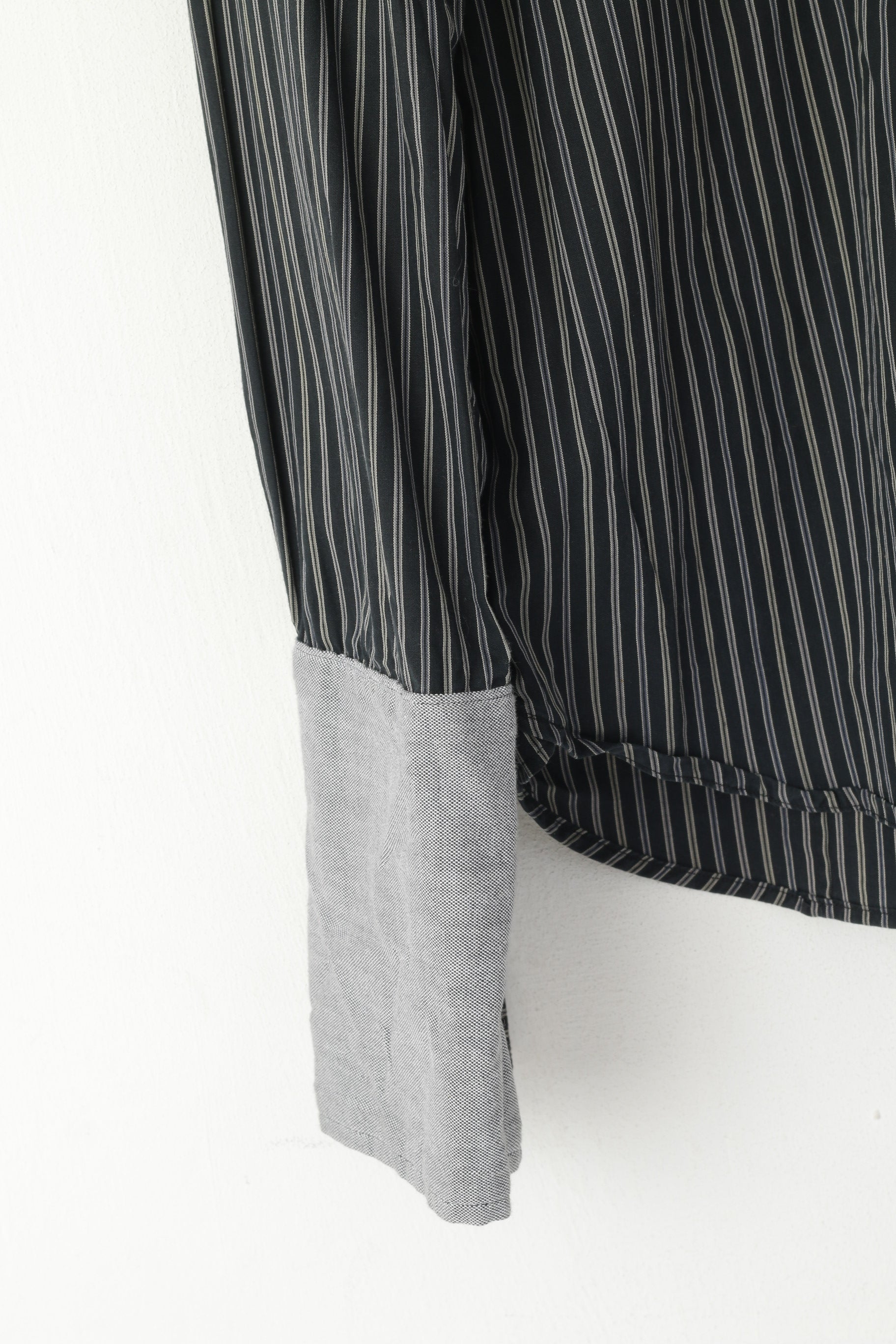 GAP Men S Formal Shirt Black Cotton Striped Cuff Long Sleeve Fitted Premium Top
