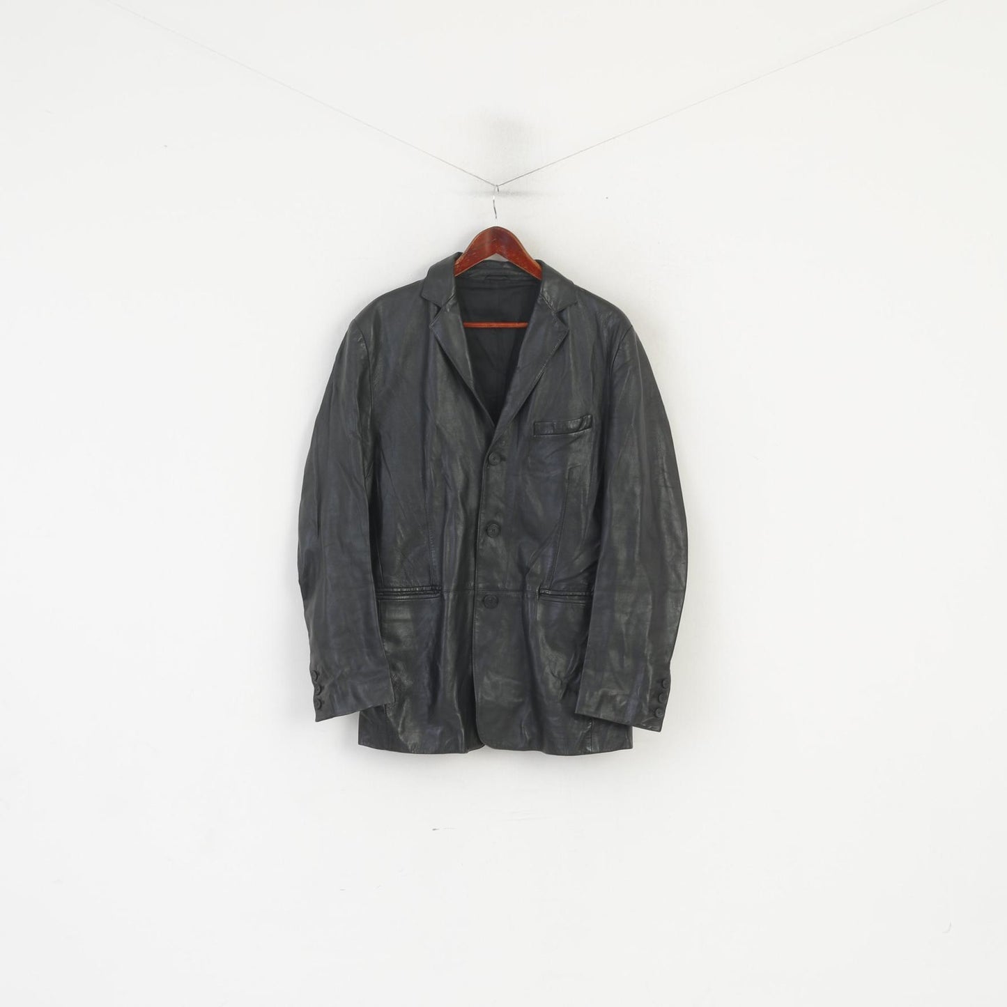 Gazzarrini Uomo Men 52 M Jacket Black Leather Soft Single Breasted Vintage Top