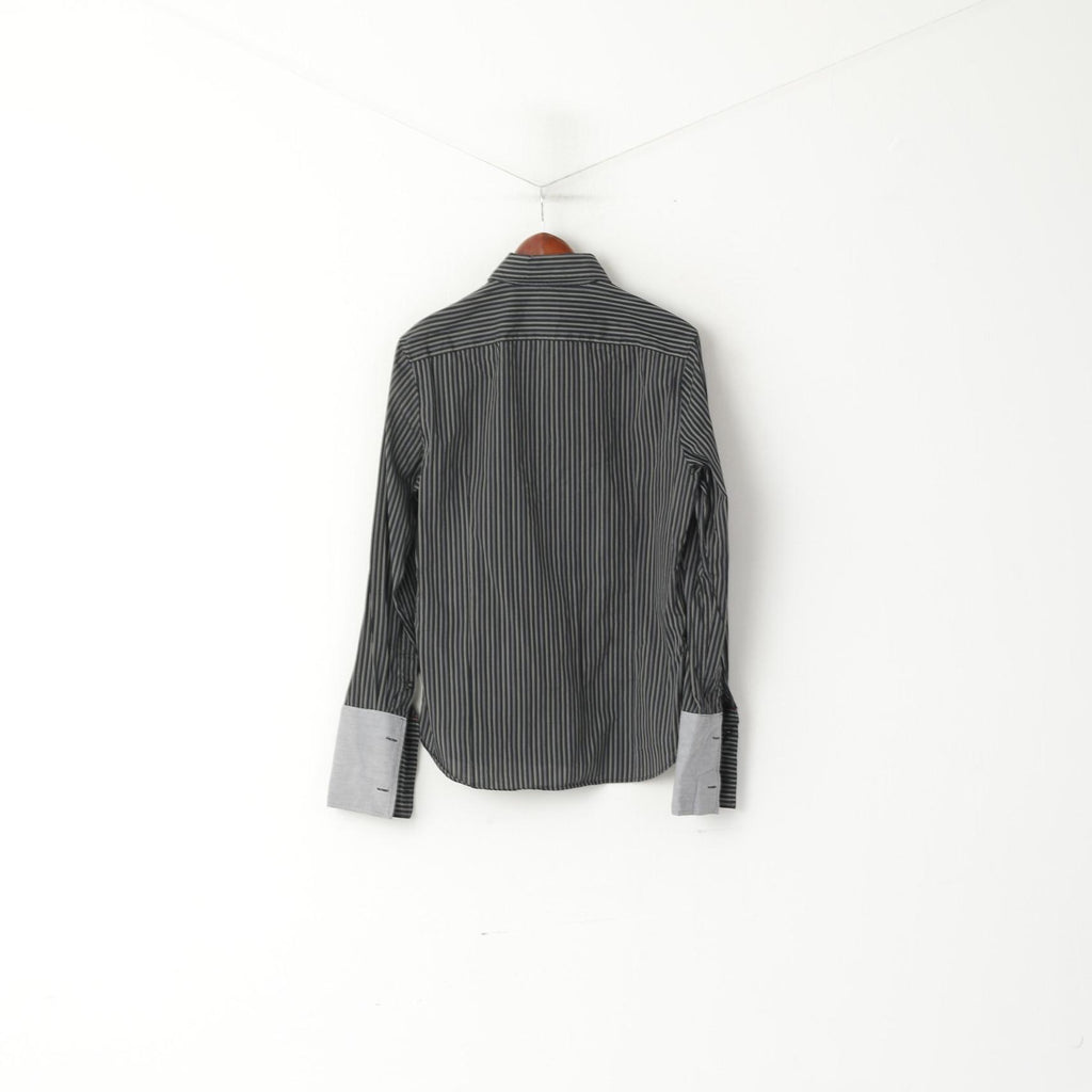 GAP Men S Formal Shirt Black Cotton Striped Cuff Long Sleeve Fitted Premium Top
