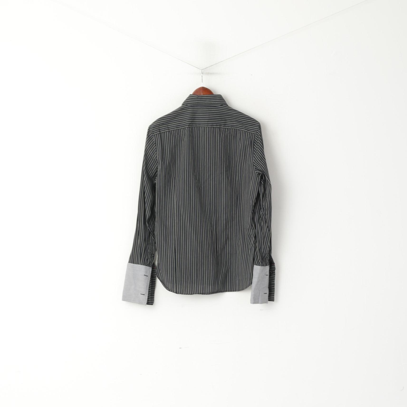 GAP Men S Formal Shirt Black Cotton Striped Cuff Long Sleeve Fitted Premium Top