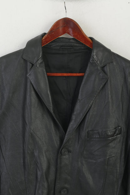 Gazzarrini Uomo Hommes 52 M Veste En Cuir Noir Doux Simple Boutonnage Haut Vintage