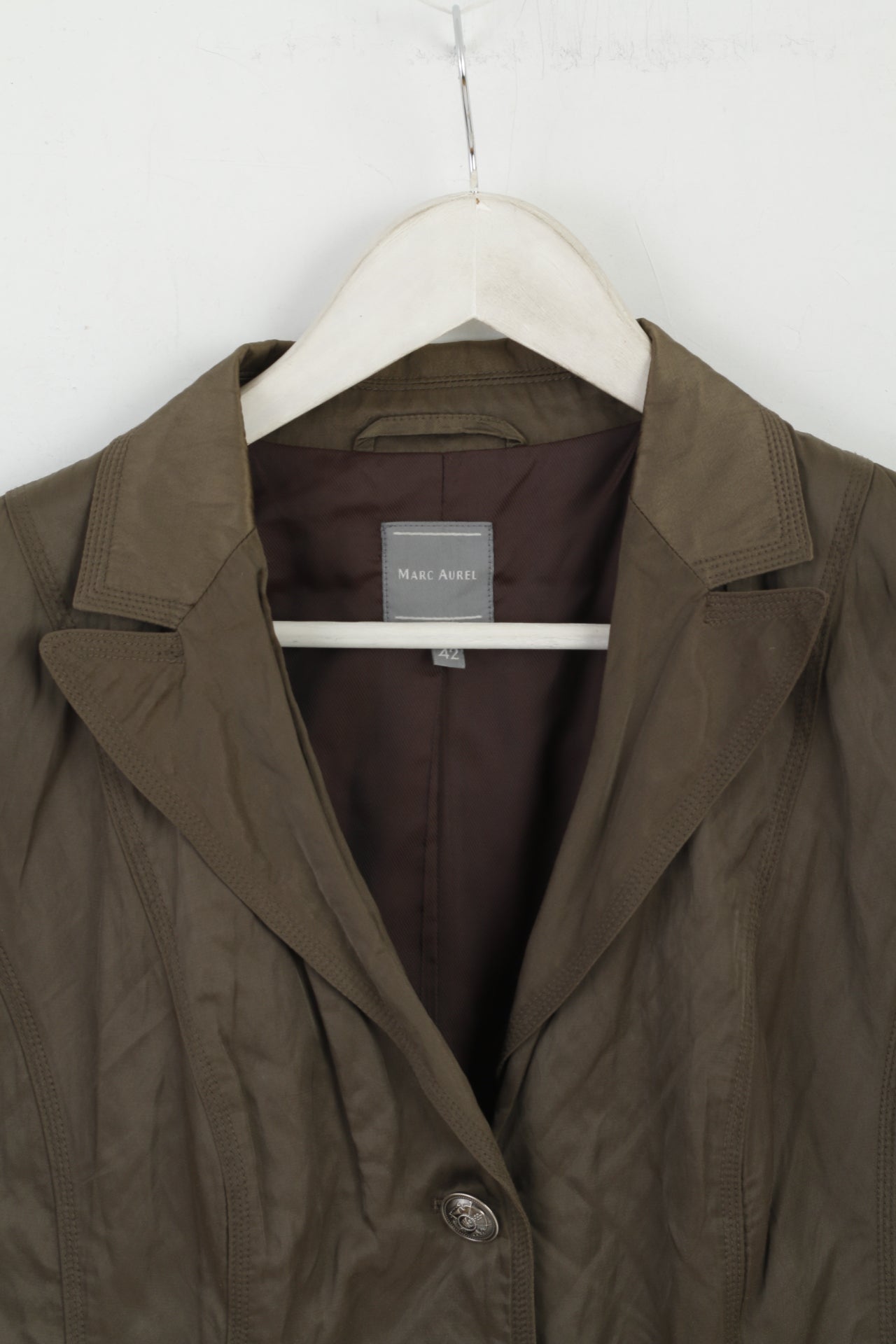 Marc Aurel Women 42 Jacket Blazer Shiny Khaki Single Breasted Top