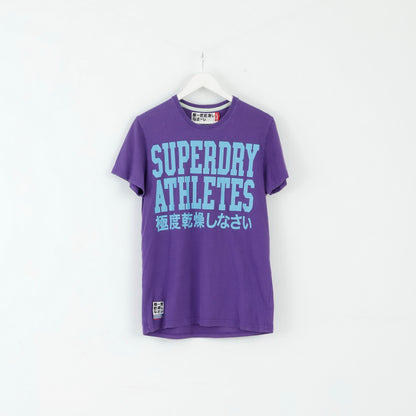 T-shirt da uomo Superdry M in cotone viola con grafica n. 3 slim fit