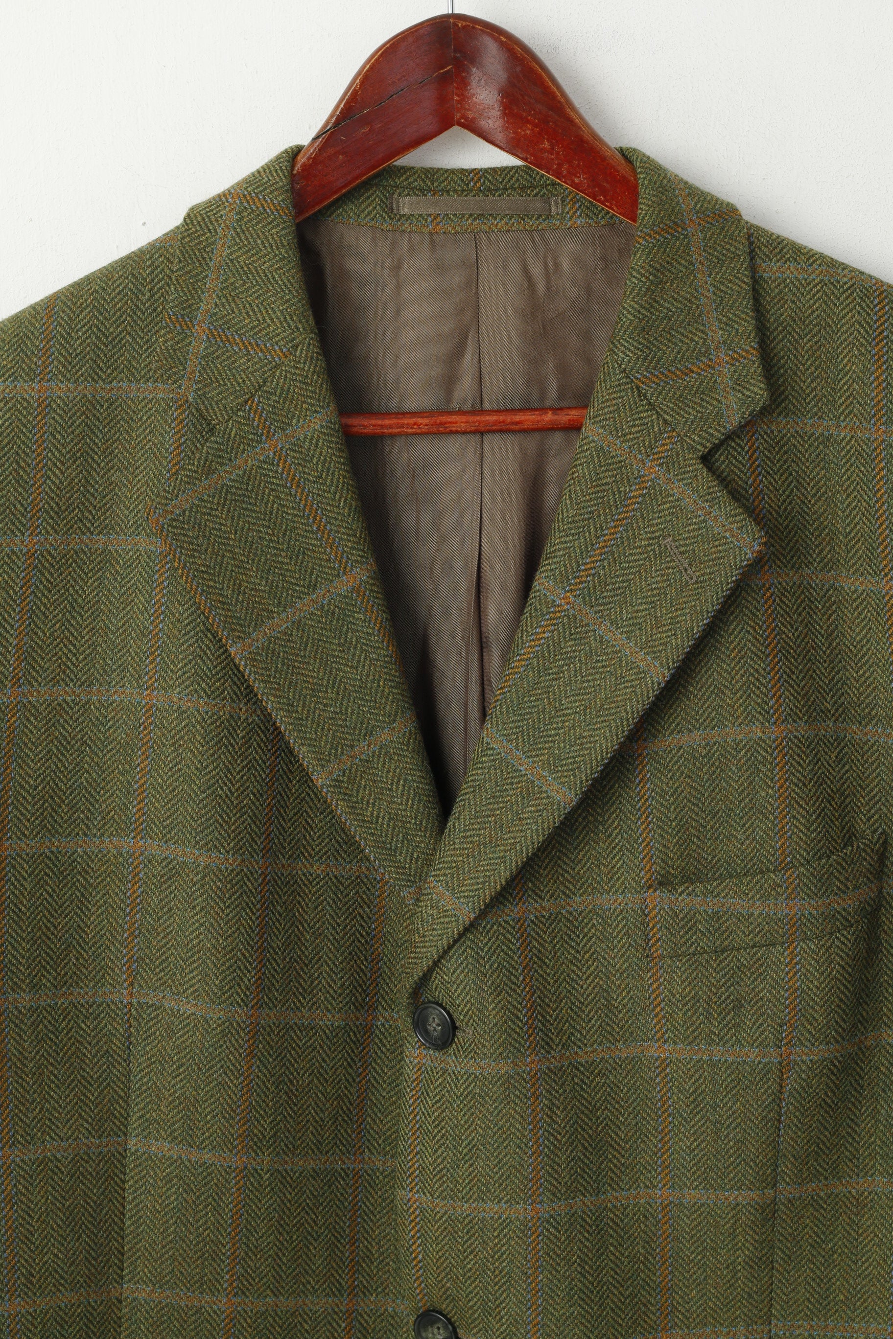 Bugatti Men 44 Blazer Green Herringbone Pure Wool Single Breasted Jacket