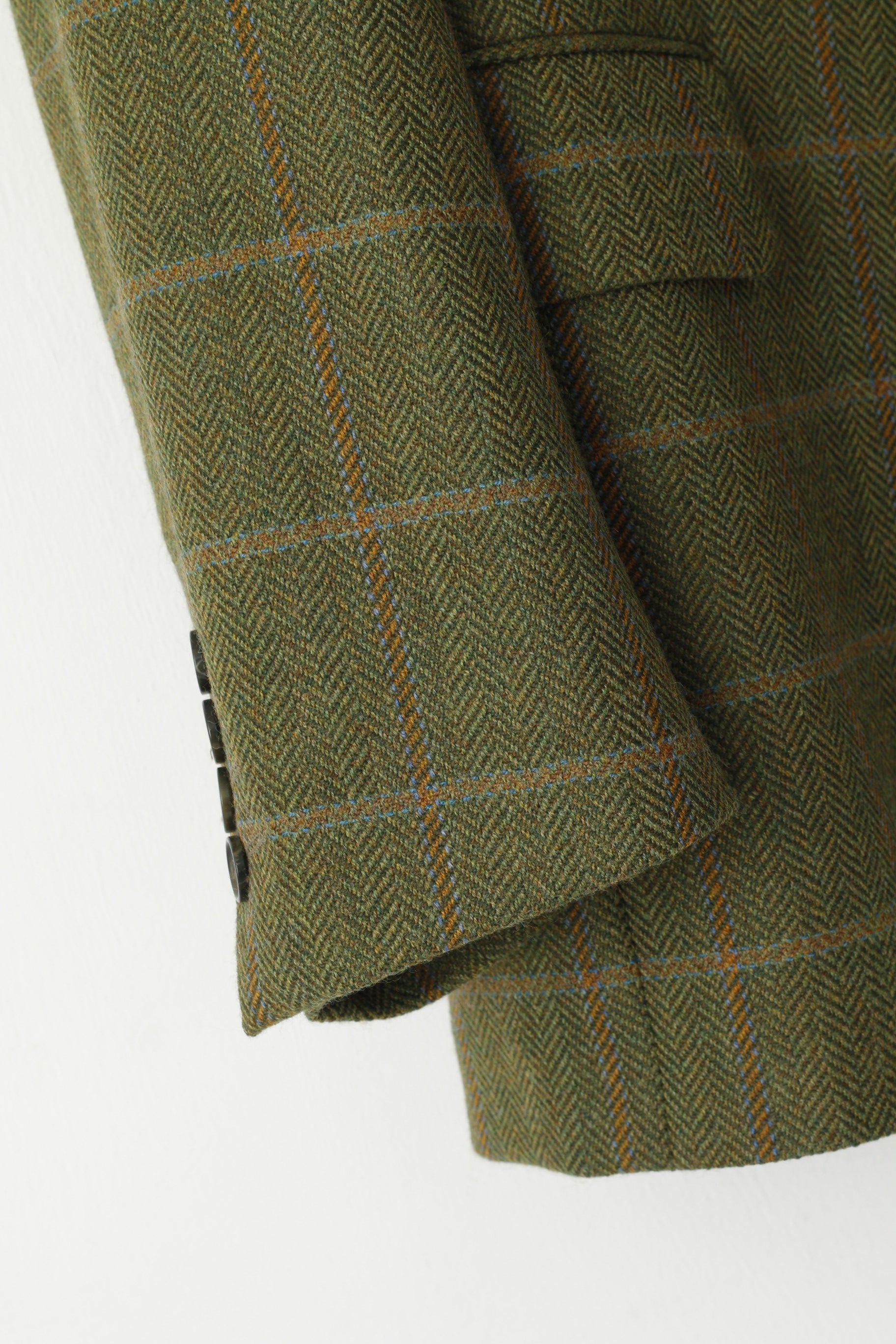 Bugatti Men 44 Blazer Green Herringbone Pure Wool Single Breasted Jacket