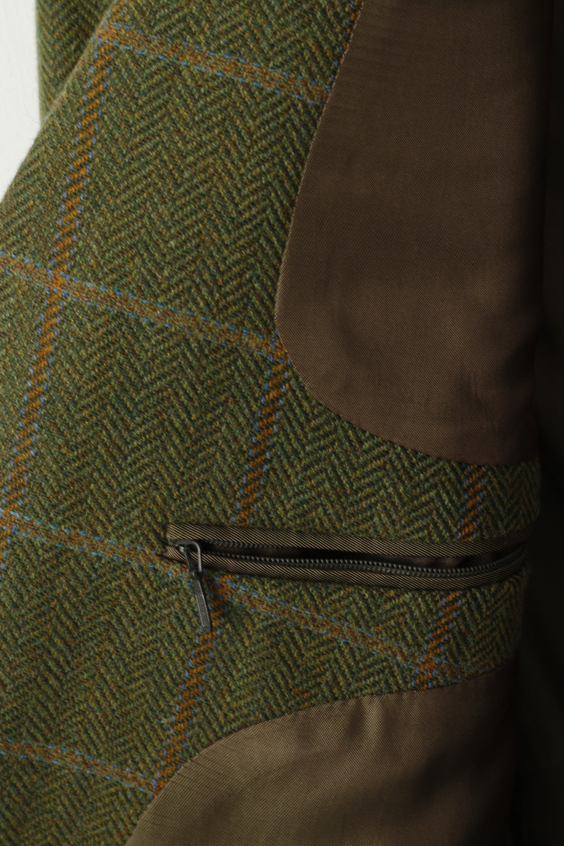 Bugatti Men 44 Blazer Green Herringbone Pure Wool Single Breasted Jacket