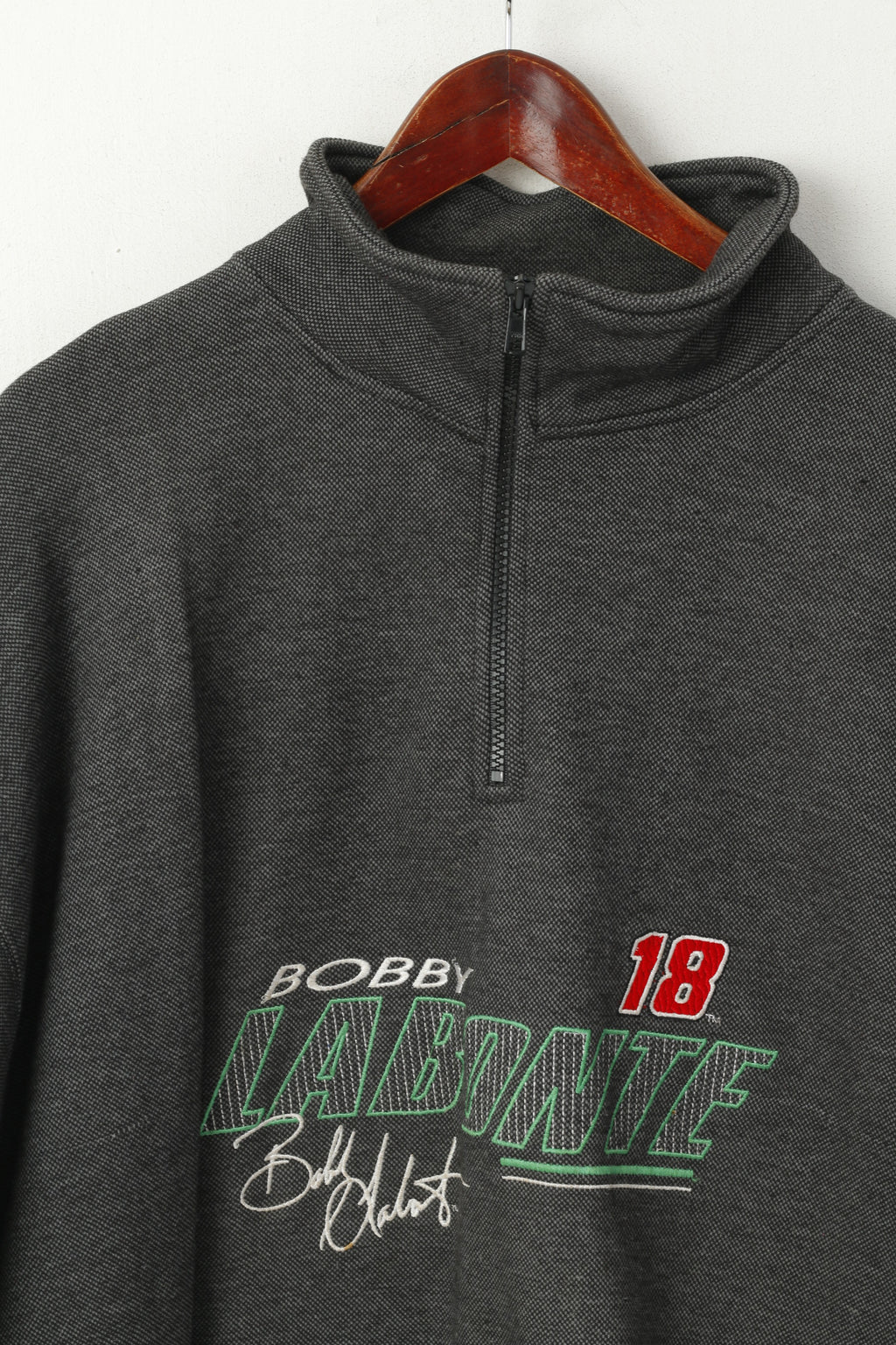 Cadre Athetlic Men L (XXL) Sweatshirt Grey Vintage Bobby Labonte Cotton Zip Neck Top