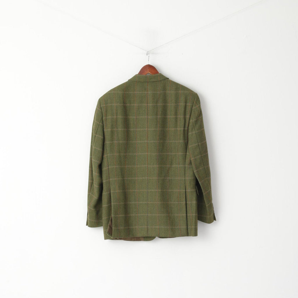 Bugatti Men 44 Blazer Green Herringbone Pure Wool Single Breasted Jacket